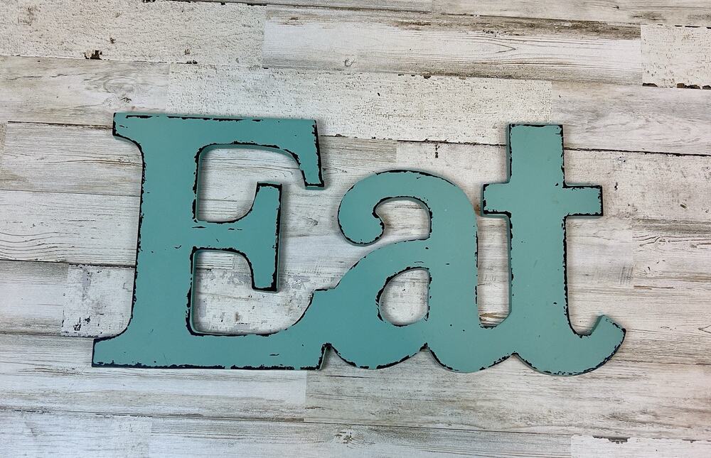 Wooden “EAT” Sign Wall Decor Kitchen Wall Hanging Turquoise & Black 14"